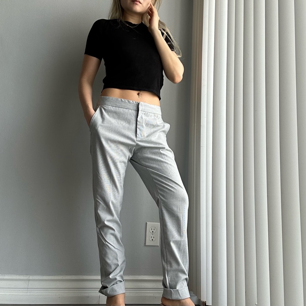 NWOT ZARA Gray Houndstooth Slit Hem Low Rise Straight Leg Crop Pants Trousers